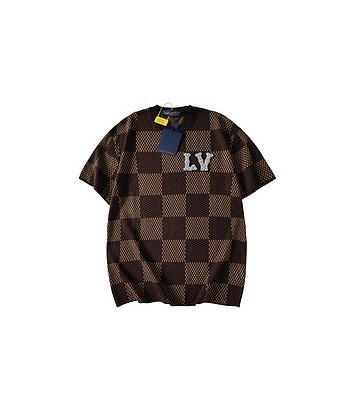 Louis-vuitton Pull col rond à manches courtes Damier avec patch LV en cristaux Livraison rapide