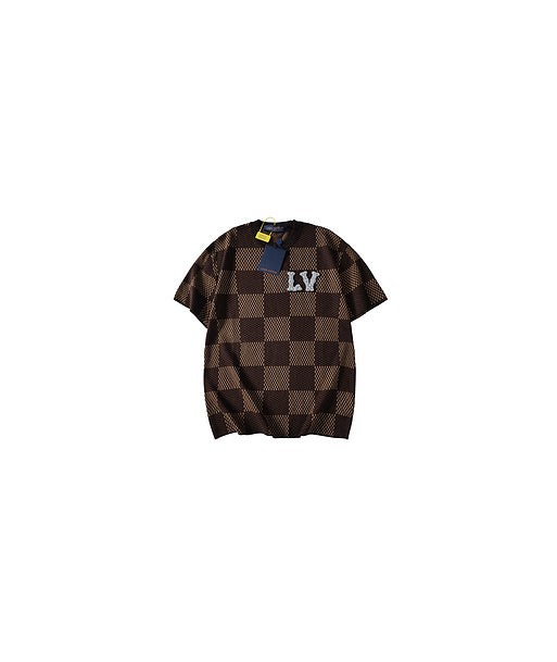 Louis-vuitton Pull col rond à manches courtes Damier avec patch LV en cristaux Livraison rapide