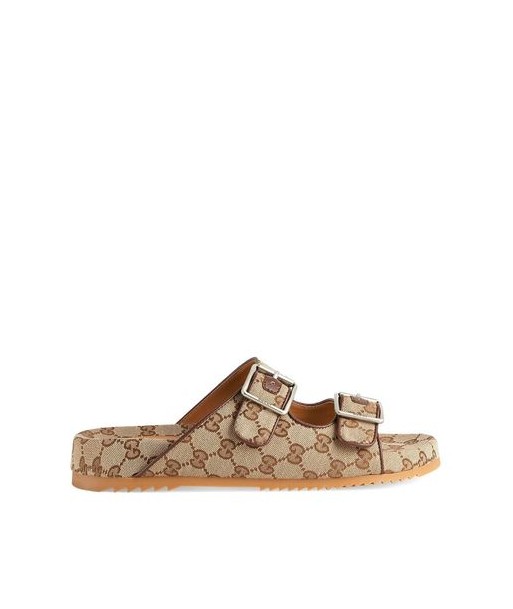 Gucci Sandale À Glissière Avec Lanières Beige / Ébène en linge