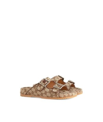 Gucci Sandale À Glissière Avec Lanières Beige / Ébène en linge