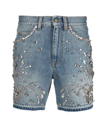 Cristal-embelli denim short bleu clair Amélioration de cerveau avec