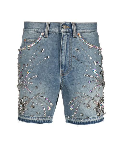 Cristal-embelli denim short bleu clair Amélioration de cerveau avec