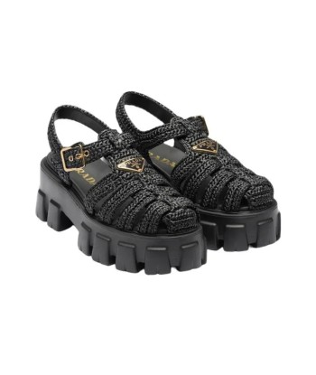 PRADA Caged Flatform Raffia Sandals de technologie