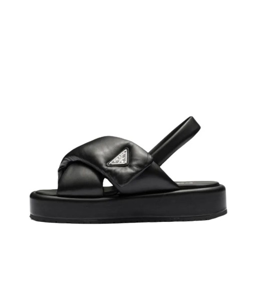 PRADA Soft Padded 35mm Wedge Sandals Black Nappa Leather Découvrez la collection