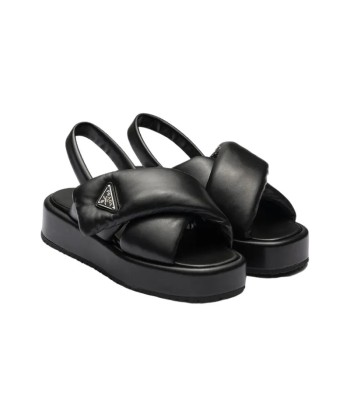 PRADA Soft Padded 35mm Wedge Sandals Black Nappa Leather Découvrez la collection