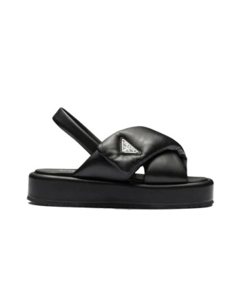 PRADA Soft Padded 35mm Wedge Sandals Black Nappa Leather Découvrez la collection