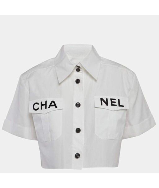 ChanelChanel White Cotton Logo Patch Crop Shirt M Pour