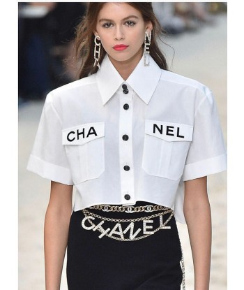 ChanelChanel White Cotton Logo Patch Crop Shirt M Pour